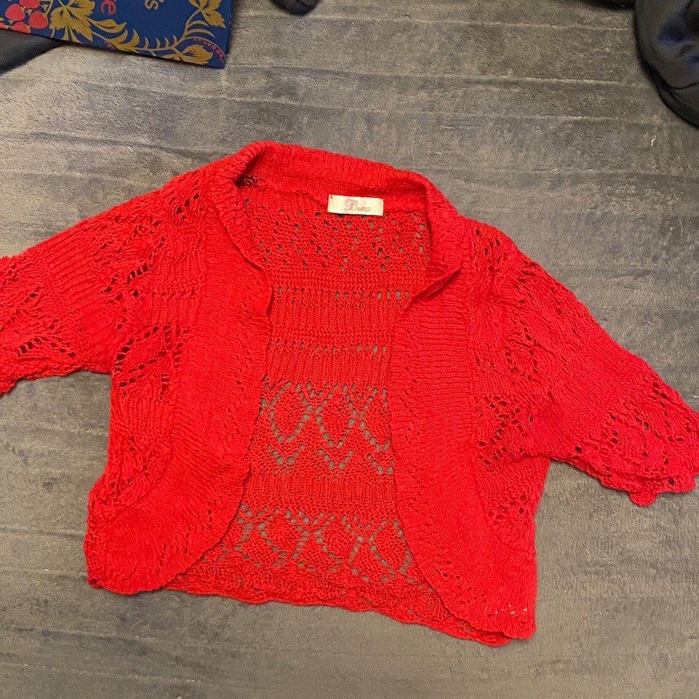 Rafaella Vibrant Red Crocheted Knit Shrug
